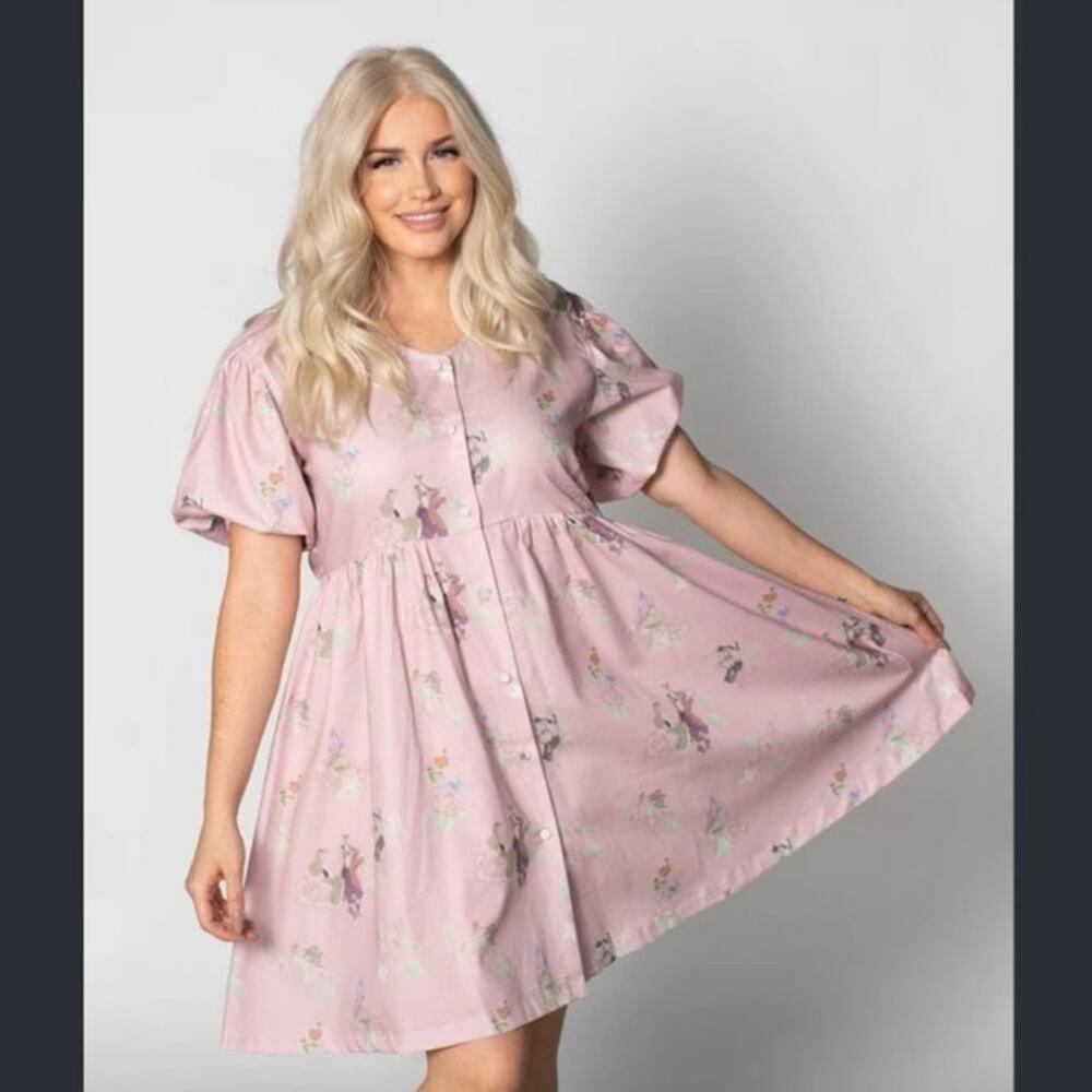 DISNEY CAKEWORTHY Women's Plus 4XL Aroura Sleeping Beauty Knee Length Dress Pink